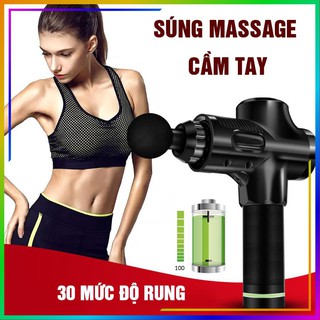 [BH CHÍNH HÃNG] SÚNG, MÁY MASSAGE CẦM TAY CAO CẤP CÁT Á EM009 ĐEN CACBON - 30 Mức độ rung, 6 đầu trị liệu- Trị đau nhức!