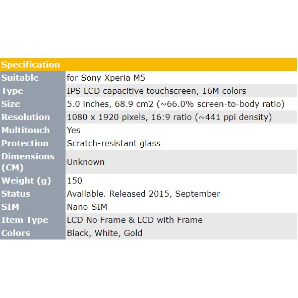 Màn Hình Cảm Ứng LCD Thay Thế Chuyên Dụng Cho SONY Xperia M5 / SONY Xperia M5 Dual E5603 E5606 E5653