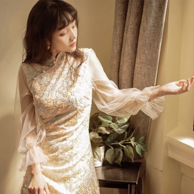 [Ảnh thật/Order] Sườn xám cách tân tiểu thư. Sườn xám pha ren xẻ tà ôm body | BigBuy360 - bigbuy360.vn