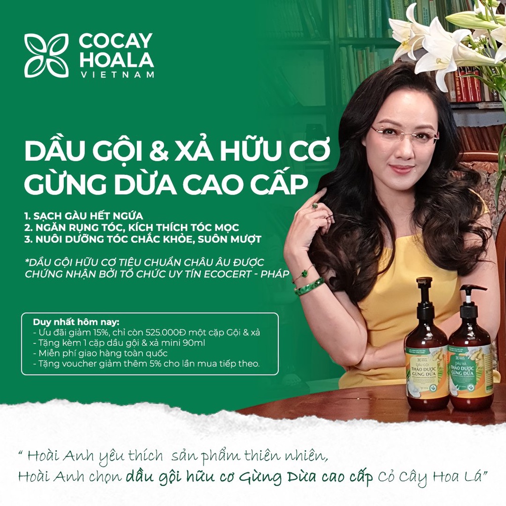 Dầu gội xả gừng dừa hữu cơ Cỏ Cây Hoa Lá - Làm sạch da đầu, dưỡng tóc, giảm gãy rụng, giảm ngứa, đánh bay gàu 440g