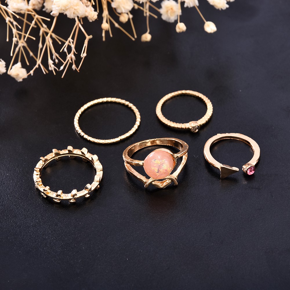 Set 5 nhẫn họa tiết tam giác vàng kiểu dáng đơn giản thời trang dự tiệc cho nữ