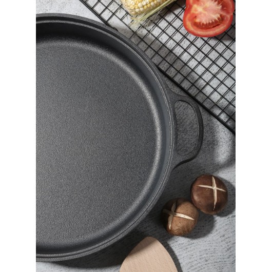Chảo Gang Tôi Dầu Sẵn, chảo 2 quai dày nấu bếp từ 22cm , chảo chống dính tự nhiên