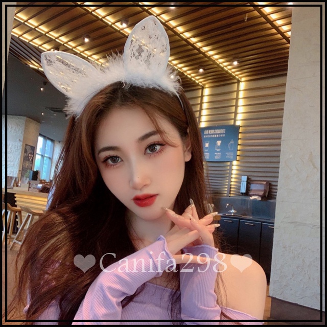 Bờm - Cài tóc tai thỏ lông pha ren 335