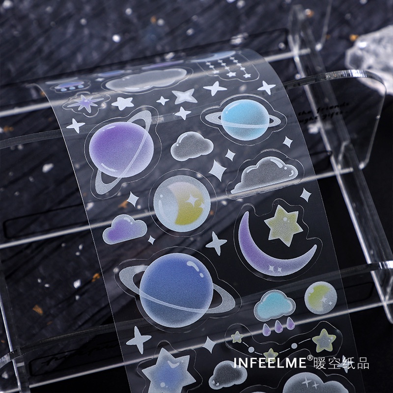 Sticker trang trí sổ hình trăng sao mây trời, hình dán trang trí sổ tay cá tính