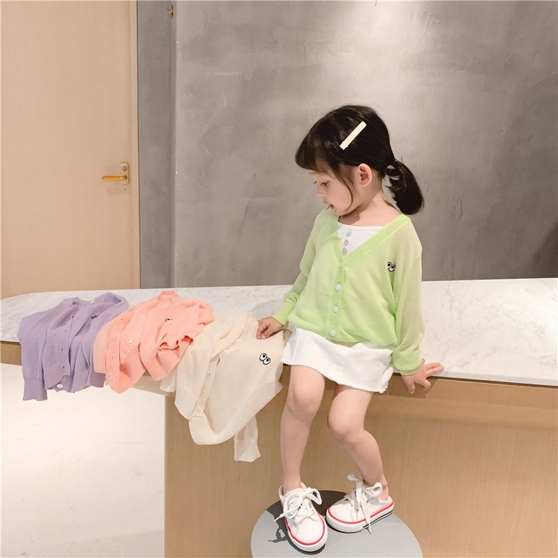 Hàng Mới Về Mới Áo Khoác Cardigan Dệt Kim Mỏng Thoáng Khí Thoải Mái Phong Cách Mùa Hè Cho Bé Gái