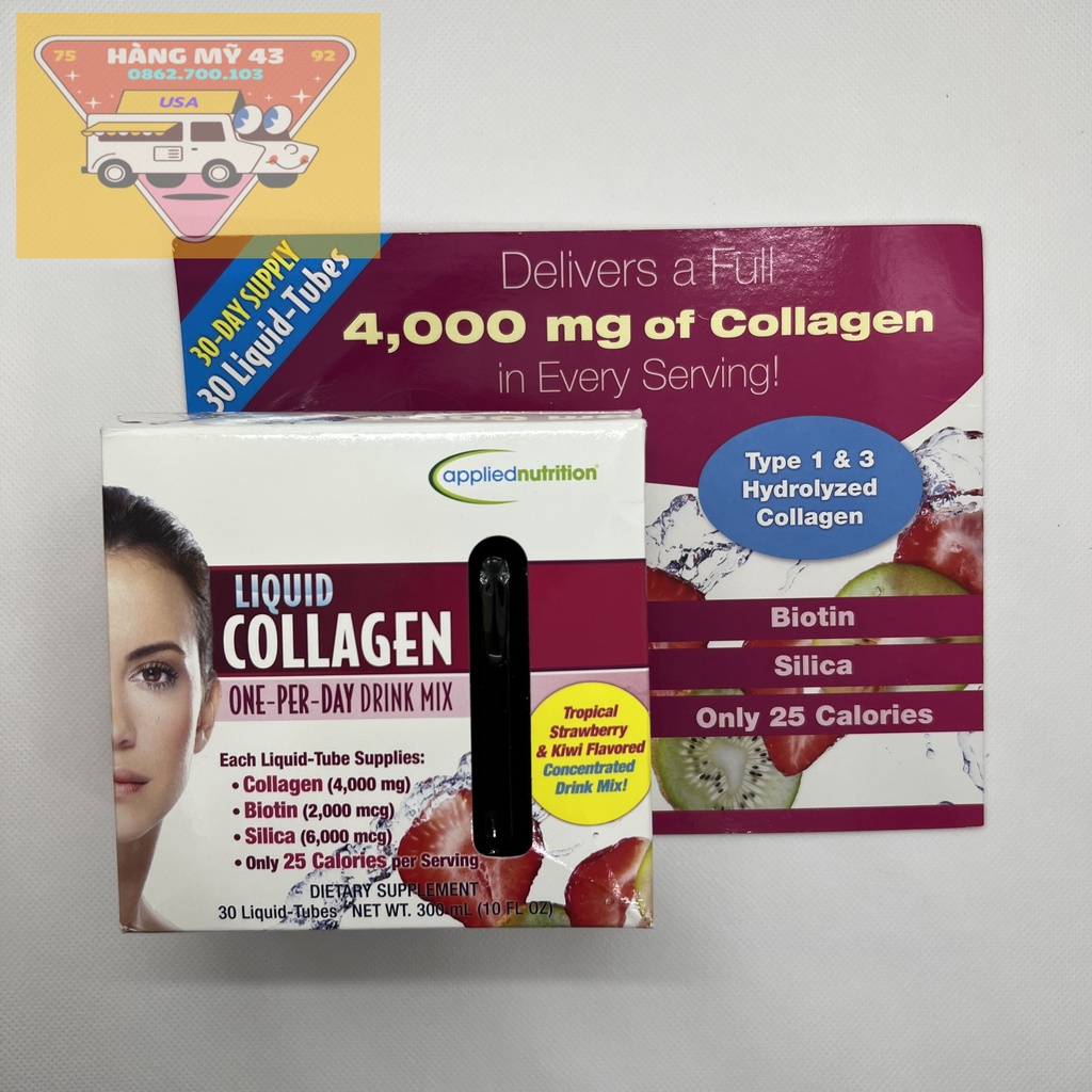 Collagen dạng nước Liquid Collagen 4000mg - 30 Ống vị dâu kiwi từ mỹ - trẻ hóa da, căng da [HÀNG MỸ]