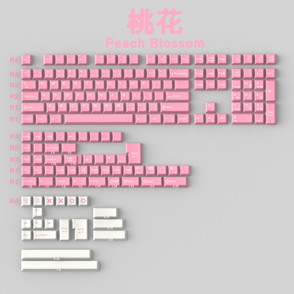 Keycap CMK Peach Blossom in doubleshot, 173 nút bàn phím cơ màu hồng cực đẹp, cherry profile