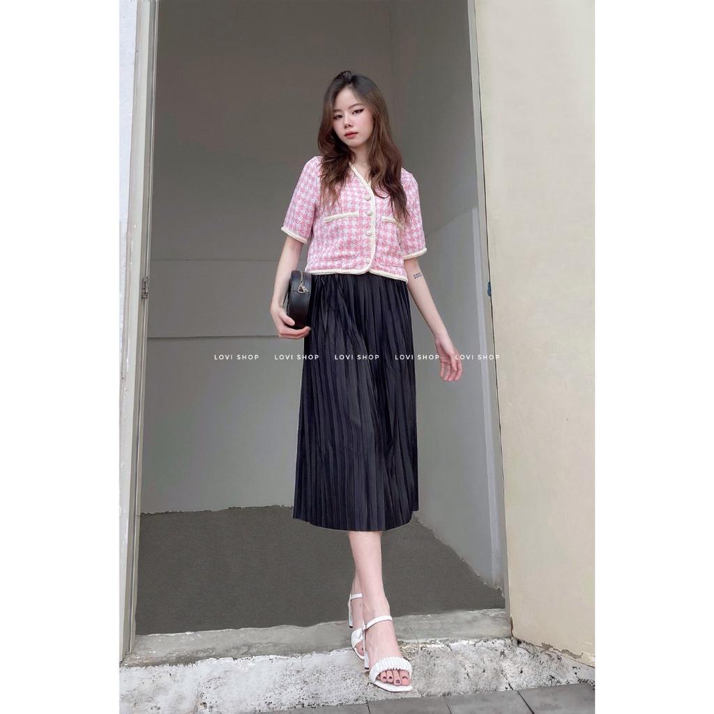 LOVI SHOP- Áo dạ tweed tay ngắn cúc ngọc cực sang chảnh phong cách Hàn Quốc siêu xinh