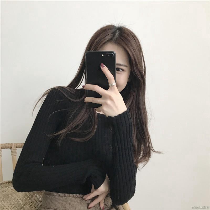 Áo len dệt kim tay dài cổ tròn có độ co giãn tốt thời trang dành cho nữ