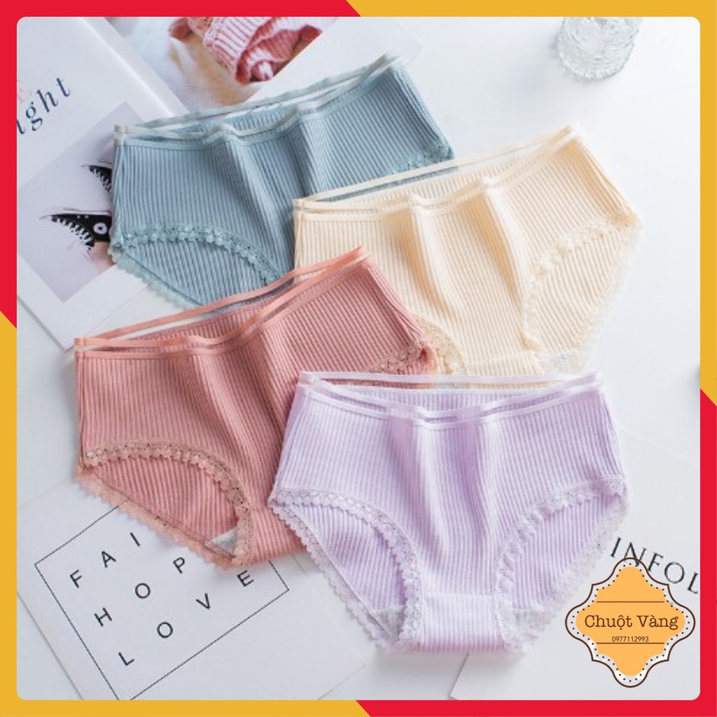 Quần lót cotton tăm tre  viền ren điệu đà