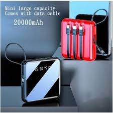 Pin Sạc Dự Phòng mini Siêu Mỏng Mặt Kính Nhỏ Gọn Power Bank 20000mAh Đèn Led Chữ Số 2 Cổng Đầu