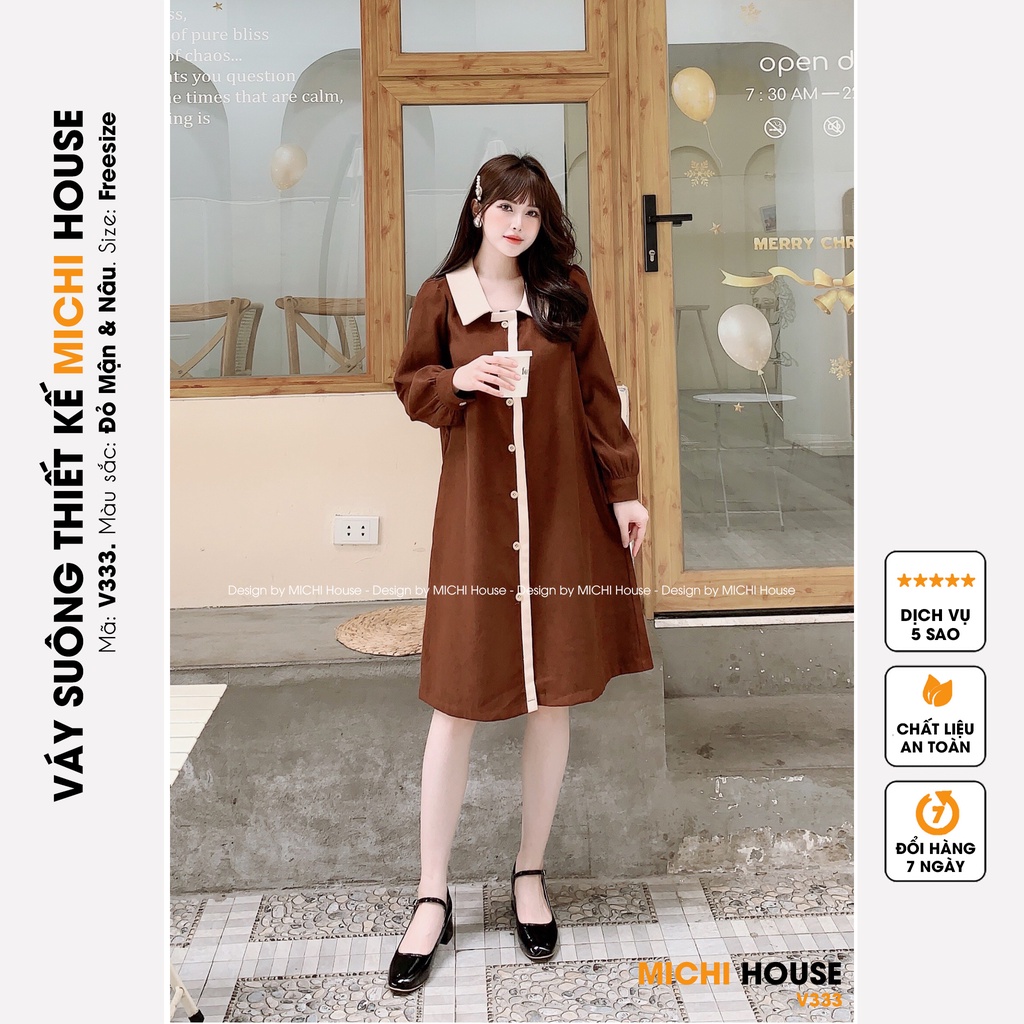 Đầm Suông Nhung Dáng Xuông Rộng MICHI House V333 Váy Xuông Thiết Kế Dài Tay Cổ Sơ Mi Dễ Mặc, Mặc Bầu Cũng Xinh | BigBuy360 - bigbuy360.vn