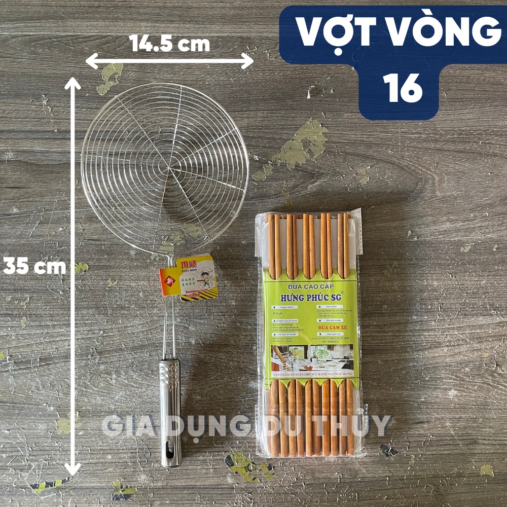 Vợt chiên inox vớt ráo dầu cán dài có móc treo tiện lợi - Vợt vòng cán inox vớt thức ăn lẩu chiên 5 size