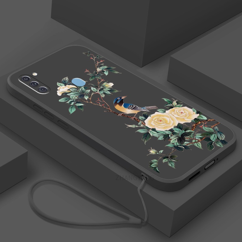 Ốp Điện Thoại TPU Mềm Họa Tiết Hoa Và Chim Có Dây Đeo Cho Samsung a11