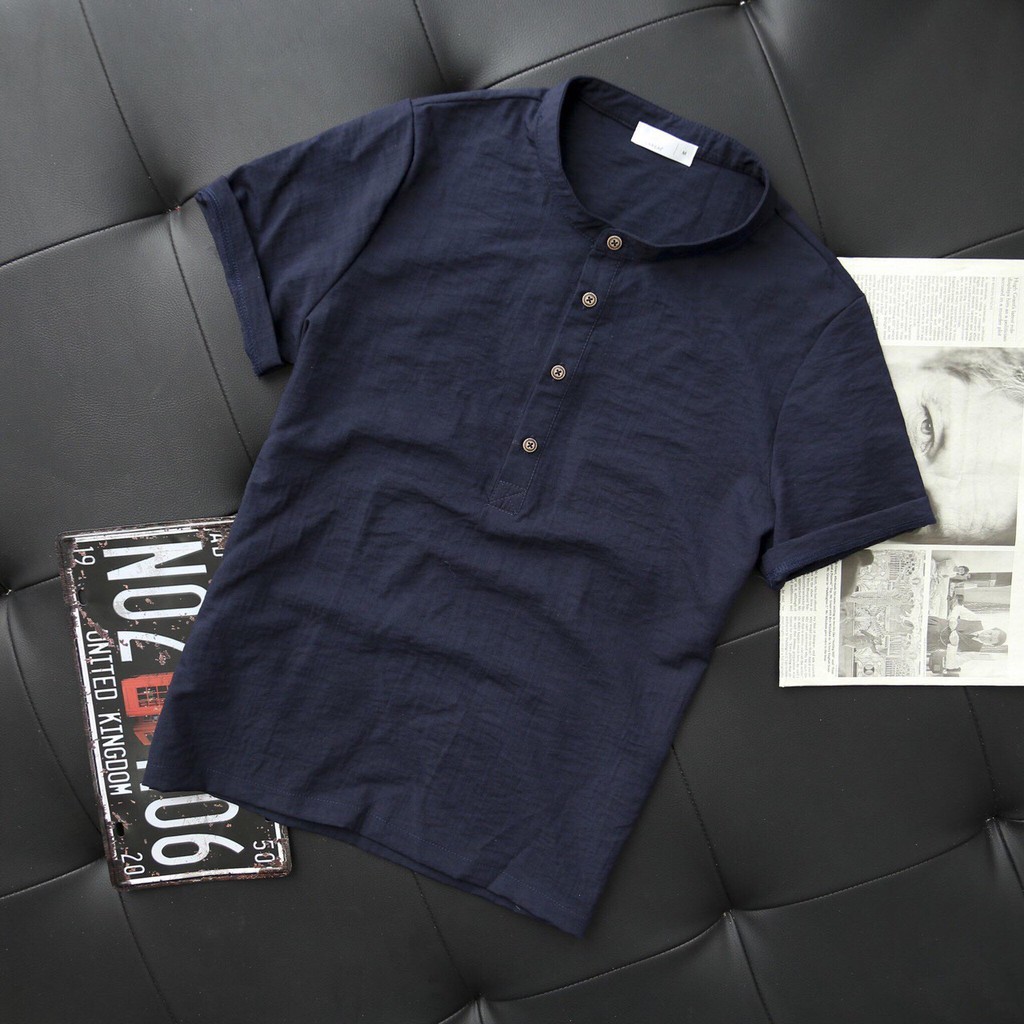 Áo đũi nam THE 1992 Áo linen cộc tay cổ tàu | BigBuy360 - bigbuy360.vn