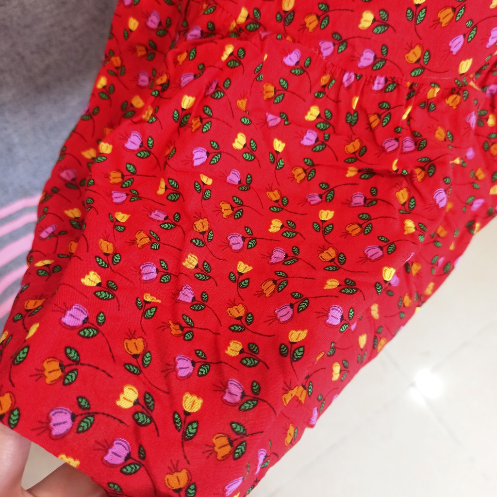 Thanh lý đầm suông 2 dây màu đỏ họa tiết hoa lá