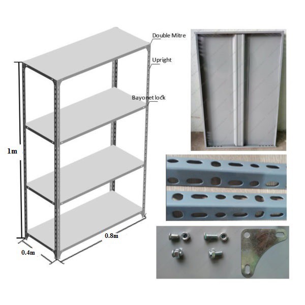 Kích thước: Dài 0.8 mét, rộng 0,4 mét, cao 1 mét gồm có 4 tầng của  Kệ sắt V lỗ đựng đồ đa năng