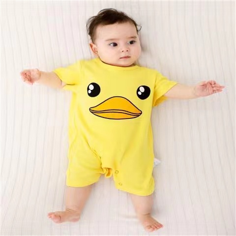 Bộ Áo Liền Quần Vải Cotton Mỏng Tay Ngắn In Hoạt Hình Kiểu Hàn Quốc Thời Trang Mùa Hè Cho Bé