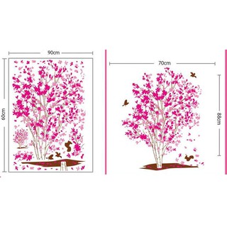 Decal dán tường Cây lá hồng