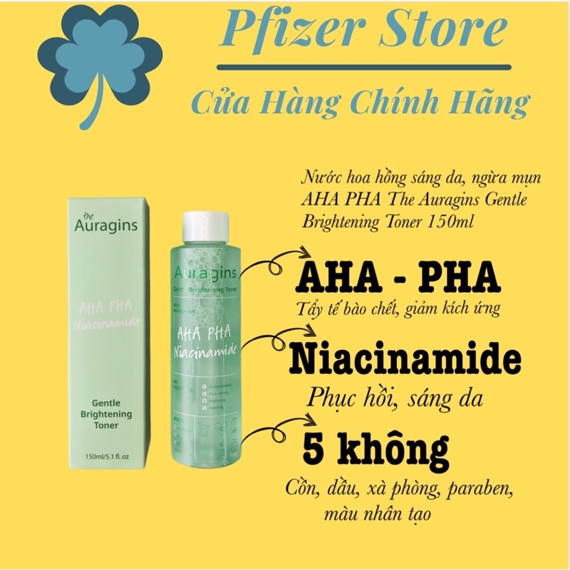 Nước hoa hồng sáng da, ngừa mụn AHA PHA The Auragins Gentle Brightening Toner 150ml