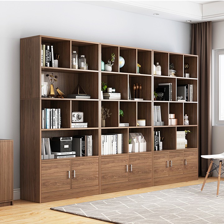 Kệ sách gỗ hiện đại nhiều ngăn màu trắng, nâu, vàng trang trí phòng khách - Tủ gỗ để đồ thông minh decor phòng đẹp 1m8