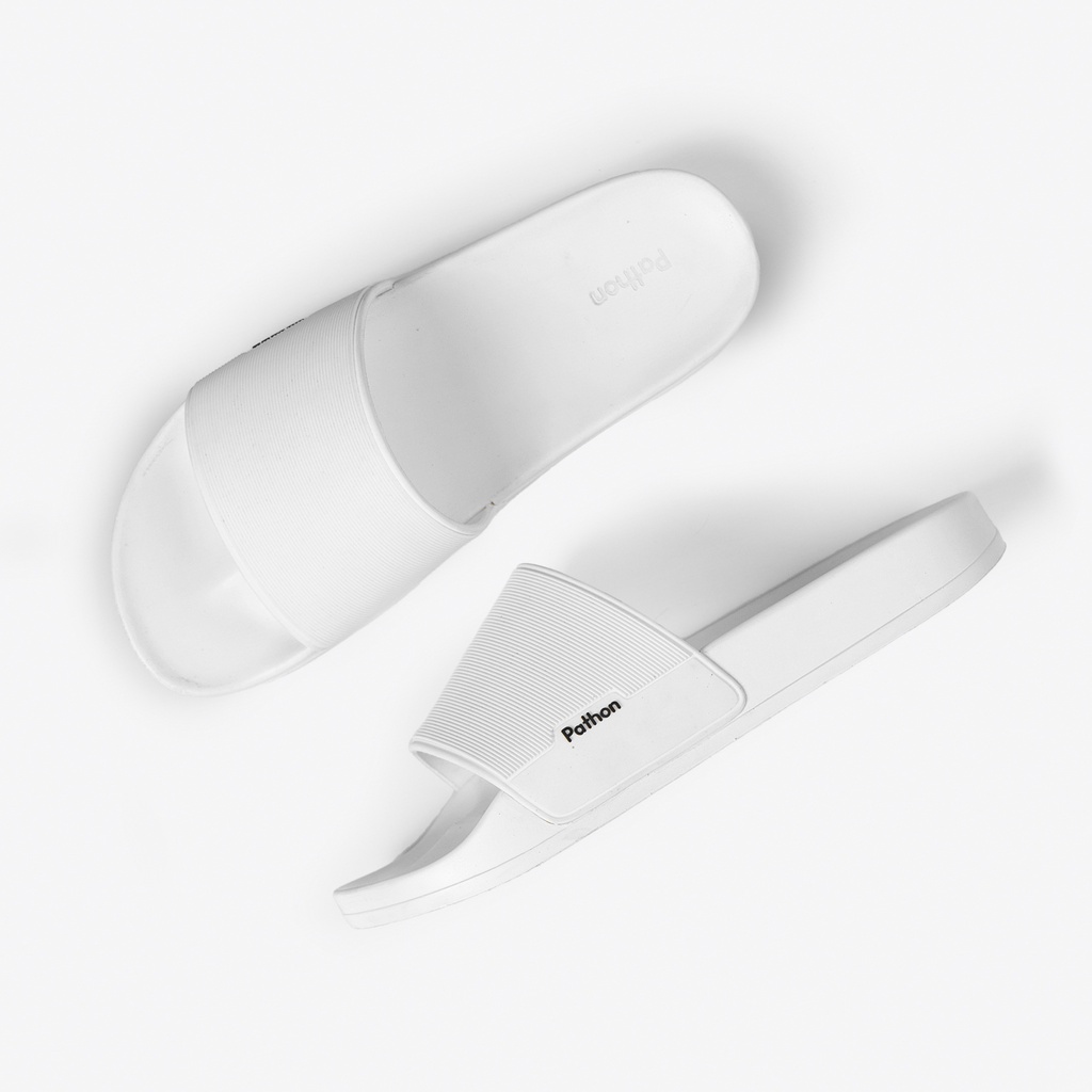 Dép nam nữ quai ngang slipper Pathon quai PVC và đế PU trắng,quai trắng Mẫu SD32