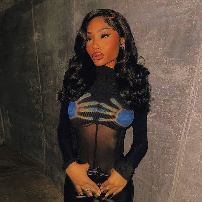 Jumpsuit Cổ Cao Tay Dài Hoạ Tiết In Thiết Kế Quyến Rũ