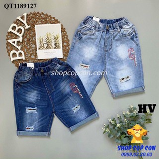 [FREESHIP đơn từ 0đ] Quần jean lửng rách, in chữ cho bé trai từ 34-48kg