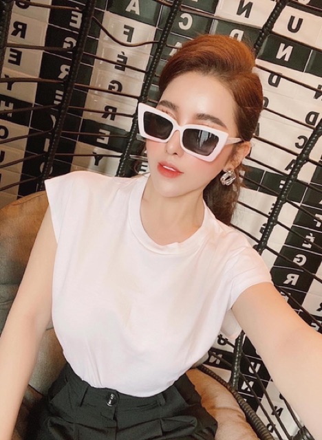 Kính chữ nhật vuông sang chảnh mắt mèo Meo Shop KR001 Kính râm v viền trắng Gentlee hotgirl