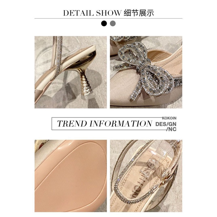 Giày Cao Gót Đính Đá Phối Nơ Xinh Xắn Dành Cho Nữ