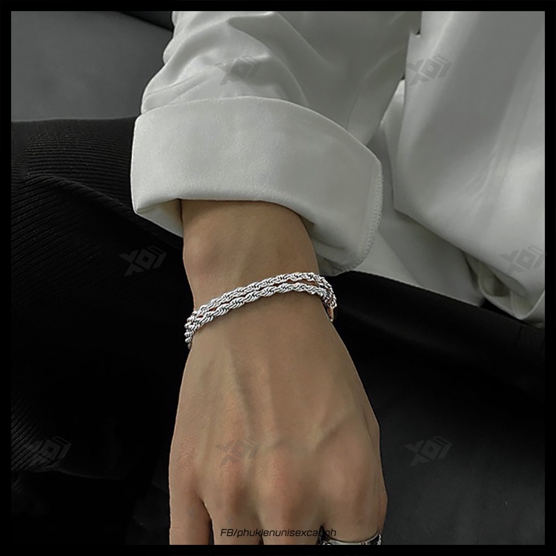 Vòng Đeo Tay Nam Xoắn Dây Thừng Thép Titan Không Gỉ To 5mm - Lắc Tay Cao Cấp Phong Cách hip hop Thời Trang