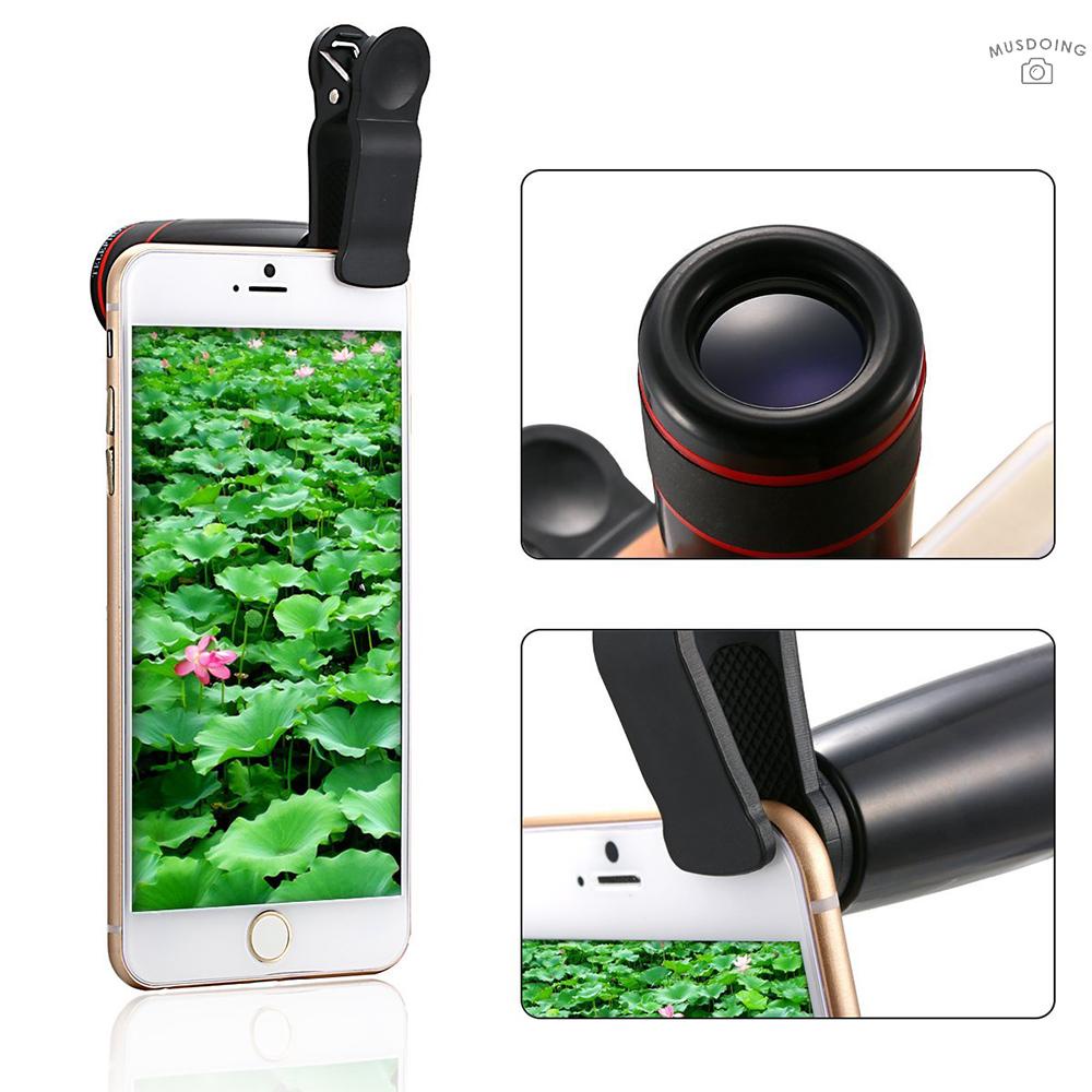 ღ 10PCS 12X Telephoto Universal Mobile Phone Lens Kits Wide Angle + Fish Eye + Macro Lens + Selfie Stick + Tripod for iOS phone /Samsung /Huawei /iOS Pad