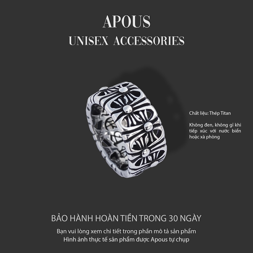 Nhẫn nam nữ Chrome Heart Style N007 - Thép Titan - Phụ kiện trang sức Unisex Apous