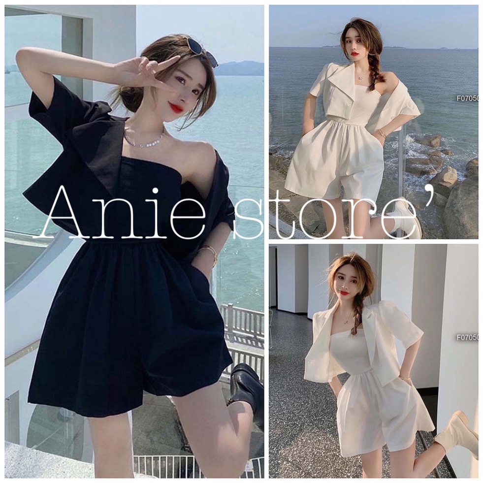 Bộ Jumpsuit Nữ Quần Cộc Áo Vest Đũi 🦋 Set Trang Phục Nữ Quần Ngắn Áo Quây Kèm Áo Khoác Ngoài 2 Màu 🦋 - Wuyn Shop