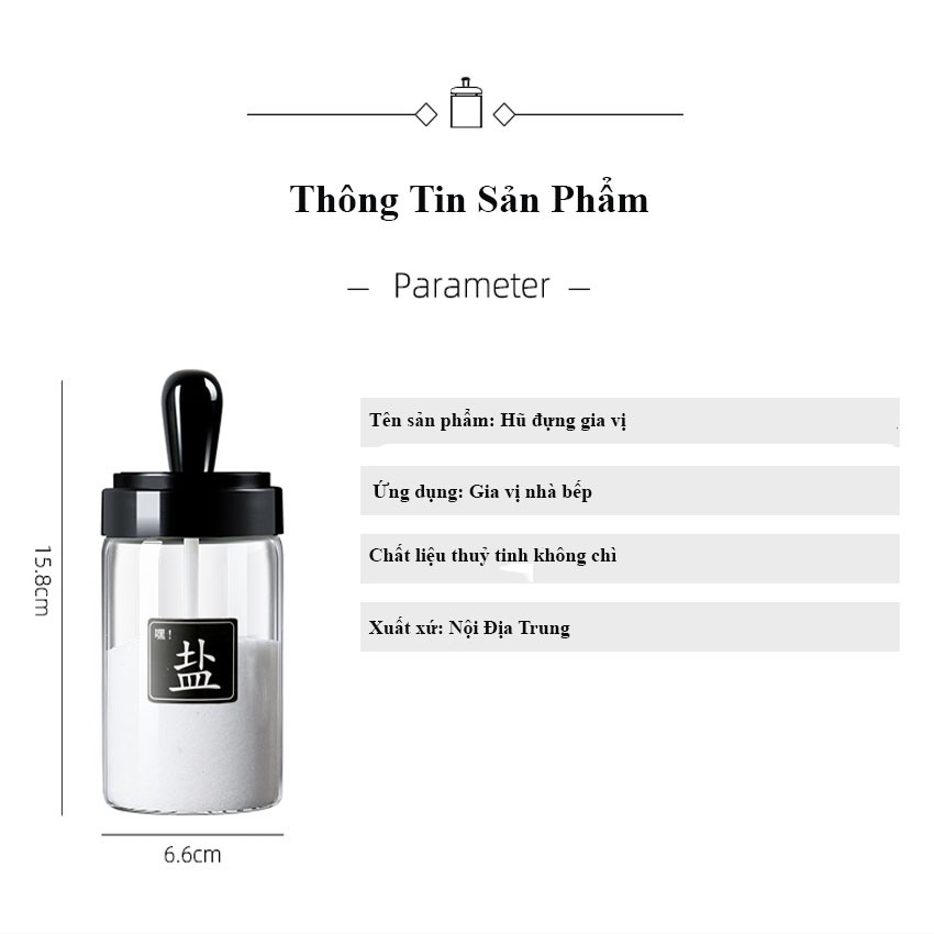Hũ Đựng Gia Vị Thủy Tinh Kèm Muỗng Cao Cấp Limo.H | BigBuy360 - bigbuy360.vn