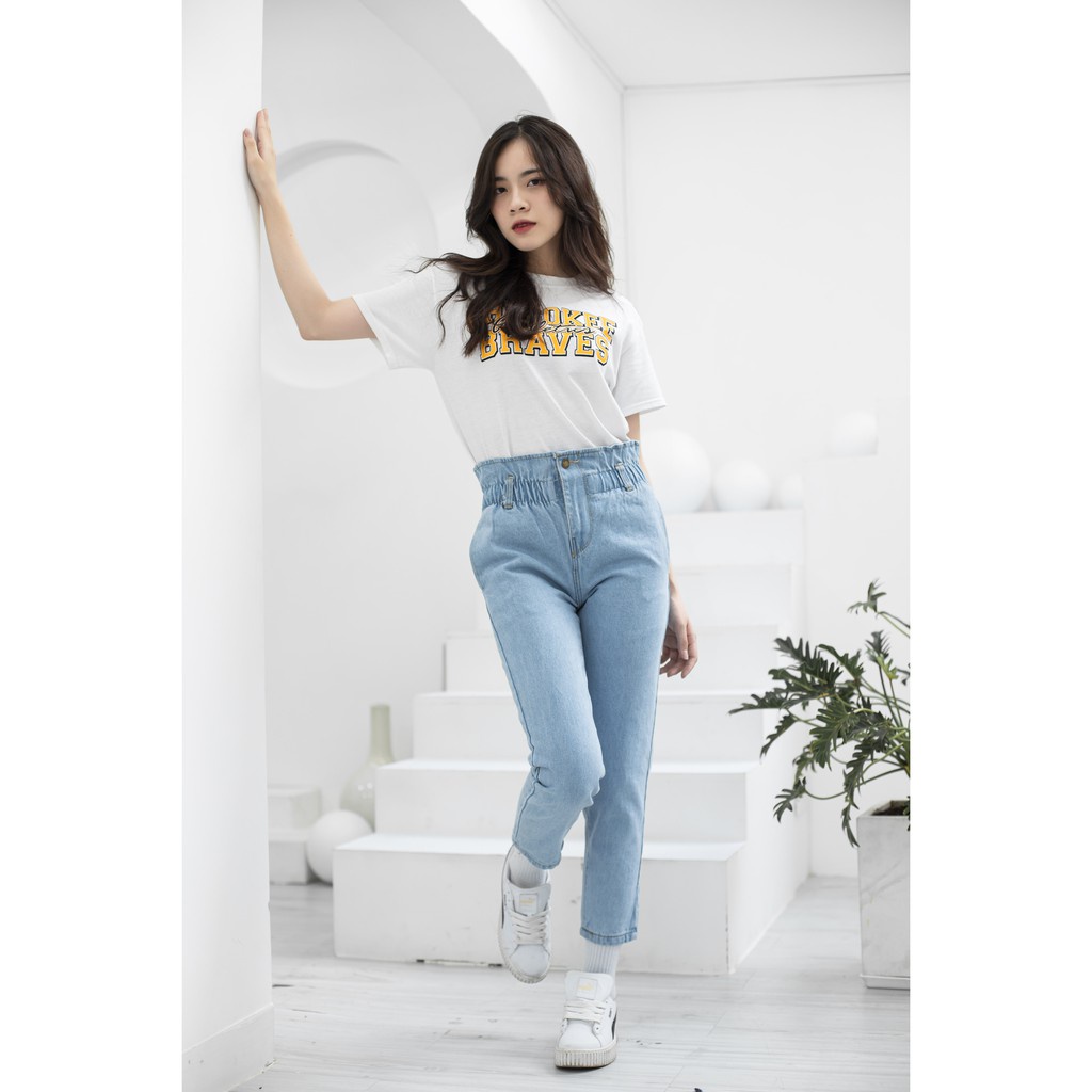 Quần jean baggy nữ cạp lưng cao chun chất bò dày dặn trẻ trung - LX548