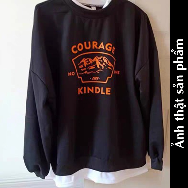 Áo sweater nữ form rộng hàn quốc COURAGE 2021, áo sweater nữ nỉ dài tay sọc ngang đen trắng