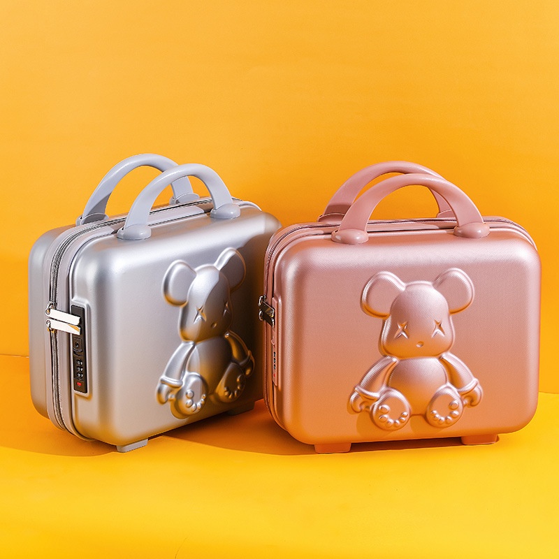 Túi Đựng Mỹ Phẩm 14 Inch Mini Họa Tiết Gấu Hoạt Hình Có Khóa Mật Khẩu Tiện Dụng