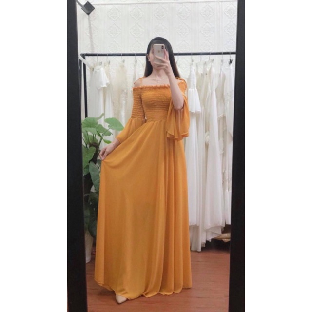 Đầm maxi trắng, vàng tay loe cực xinh - kèm hình thật SP 100%