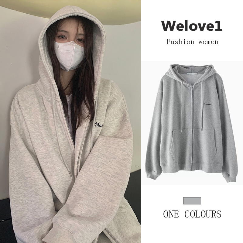 Áo Khoác cardigan Có Mũ Trùm Dáng Rộng Dài Vừa Phải Bằng Vải Lông Cừu Màu Xám Phong Cách retro Mỹ Mới Dành Cho Bạn Nữ