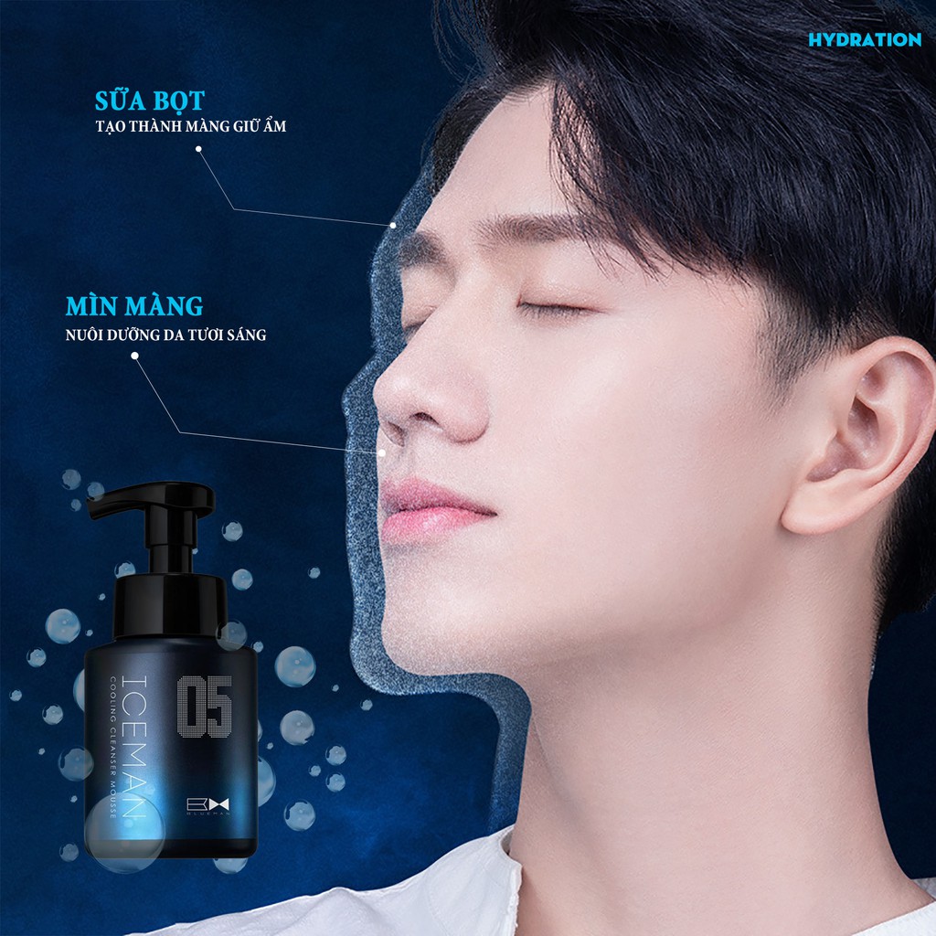 Combo Gel Kiểm Soát Dầu Nhờn BLUEMAN + Tẩy Tế Bào Chết + Sữa Rửa Mặt Iceman 50g+80g+180ml