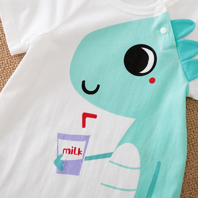Quần Áo Trẻ Em Sơ Sinh Bộ Đồ Liền Thân Cộc Tay Chất Cotton Bodysuit Hình Thú Khủng Long Xanh Cho Bé Trai Bé Gái [BDC17]