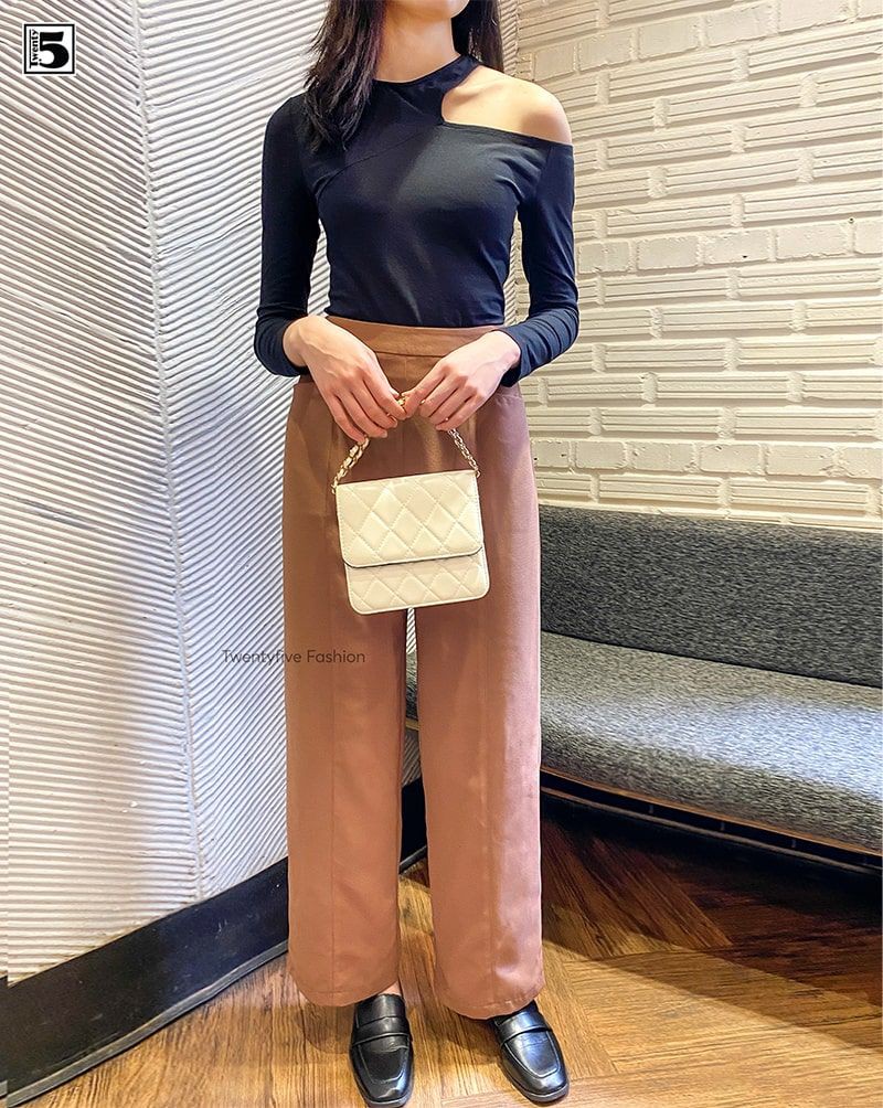 Quần suông nữ công sở ống rộng túi bổ Twentyfive T615