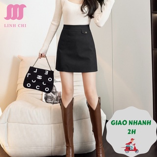 Chân váy chữ A màu đen vải kaki co giãn có quần lót trong và 1 túi trong CVAD012