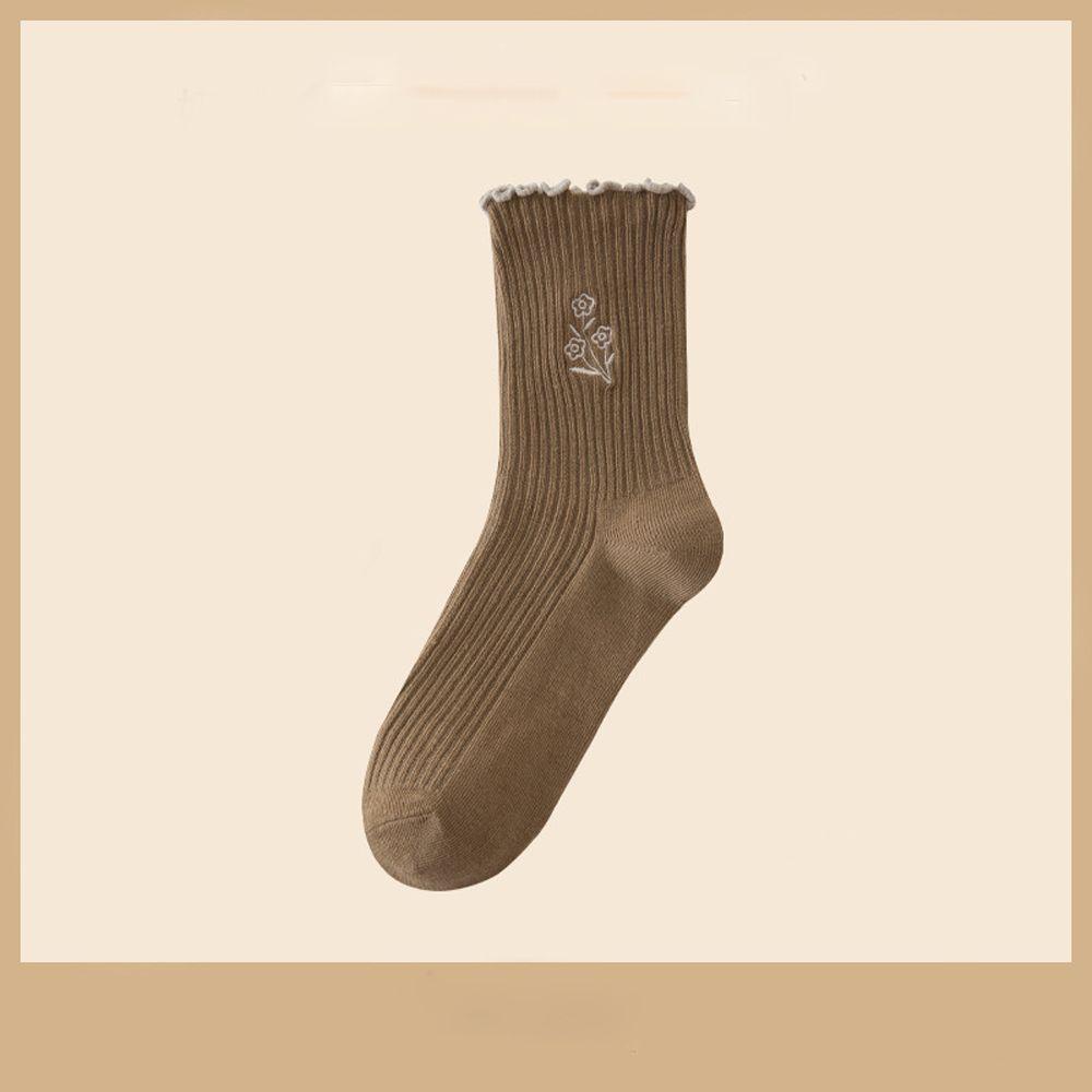 Vớ Cotton Phối Ren Thêu Hoa Thoải Mái Thời Trang Thu Đông