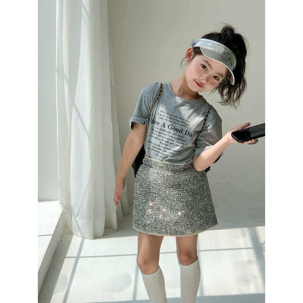 Set Bộ Áo Phông Chữ Và Chân Váy Bling - Thời Trang Cho Bé Gái