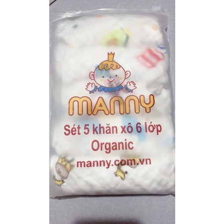 Set 5 Khăn Mặt Xô 6 Lớp Organic Manny