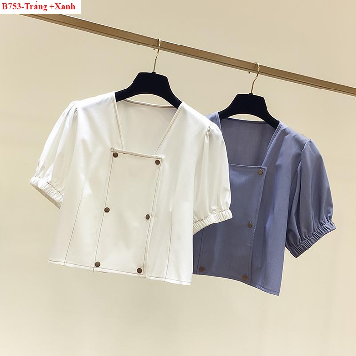 (XẢ HÀNG LẺ SIZE) Áo sơ mi nữ Croptop nút bấm -B753