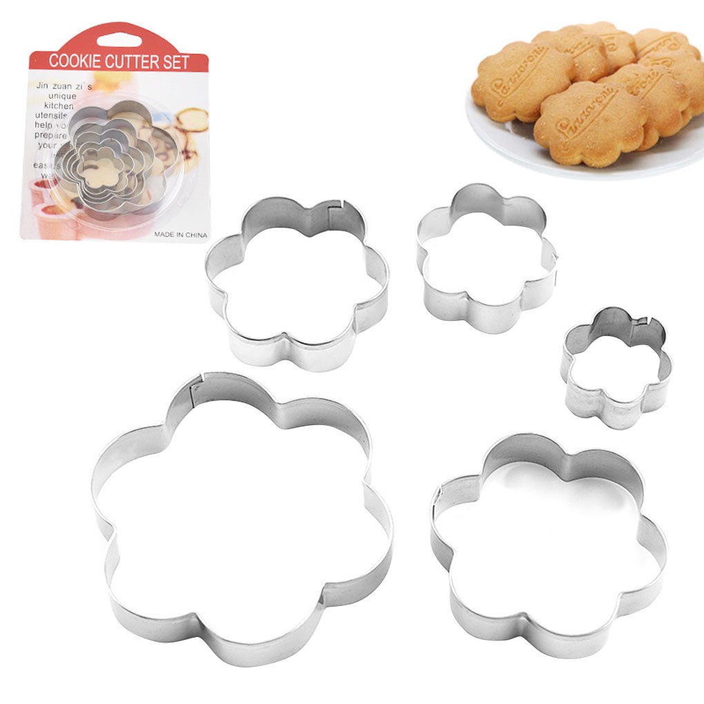 Set 5 khuôn cắt bánh hình hoa bằng thép không gỉ