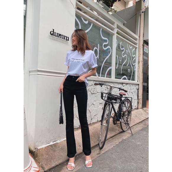 Quần jeans nữ loe lưng cao,REVERCLOTHINGS tôn dáng, Super high waisted, quần bò nữ